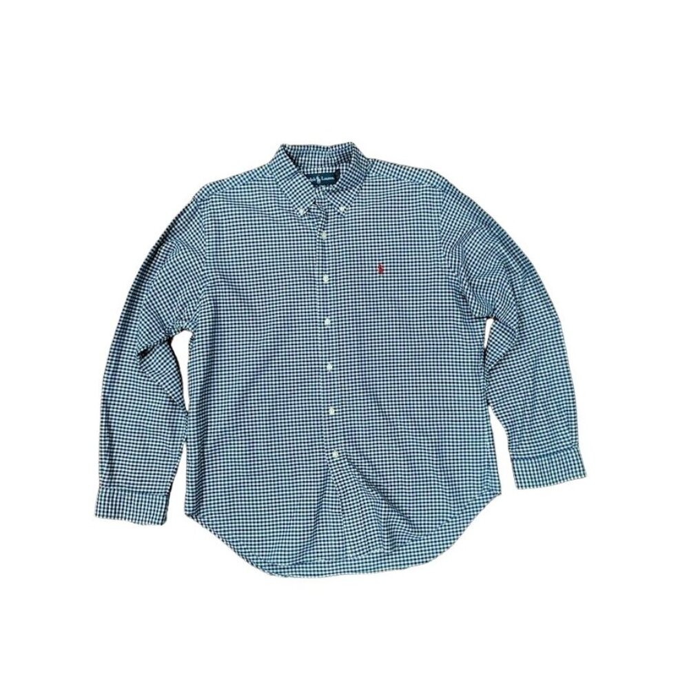 Ralph Lauren Cotton Gingham Classic Fit Button-Down Shirt Blue/White Mens Size L - Picture 3 of 11